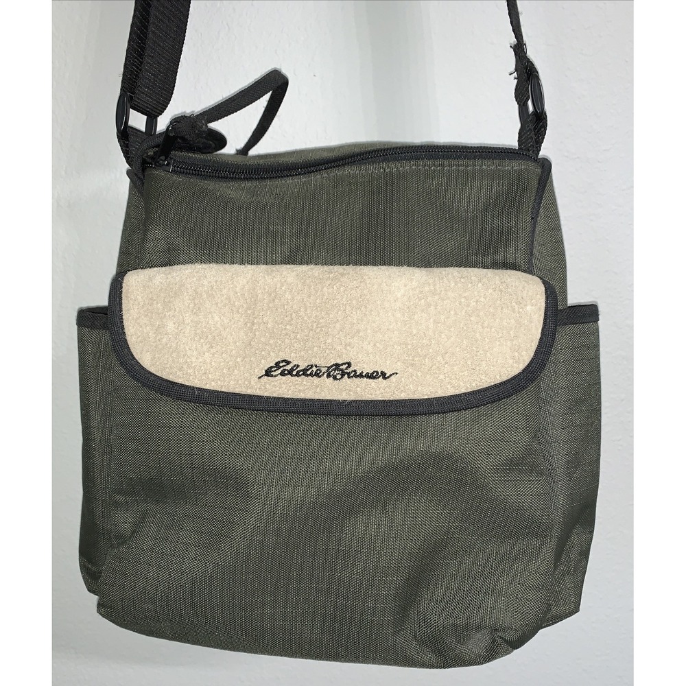 Vintage Eddie Bauer Canvas Messenger Bag Crossbody Travel Satchel Blue and Beige